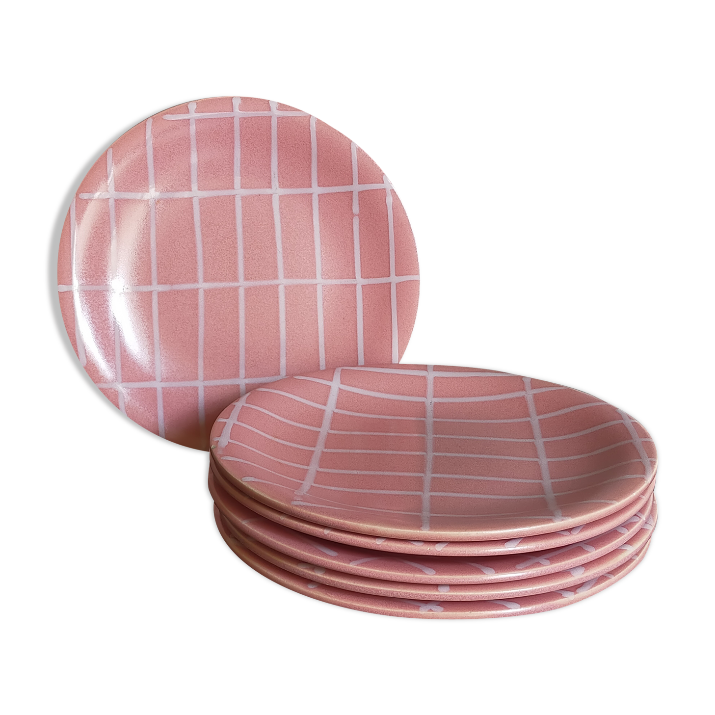 Six vintage Longchamp ceramic dessert plates