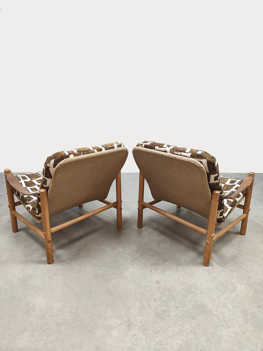Vintage Swedish 'Junker' easy chairs Bror Boije Dux 'Safari style'