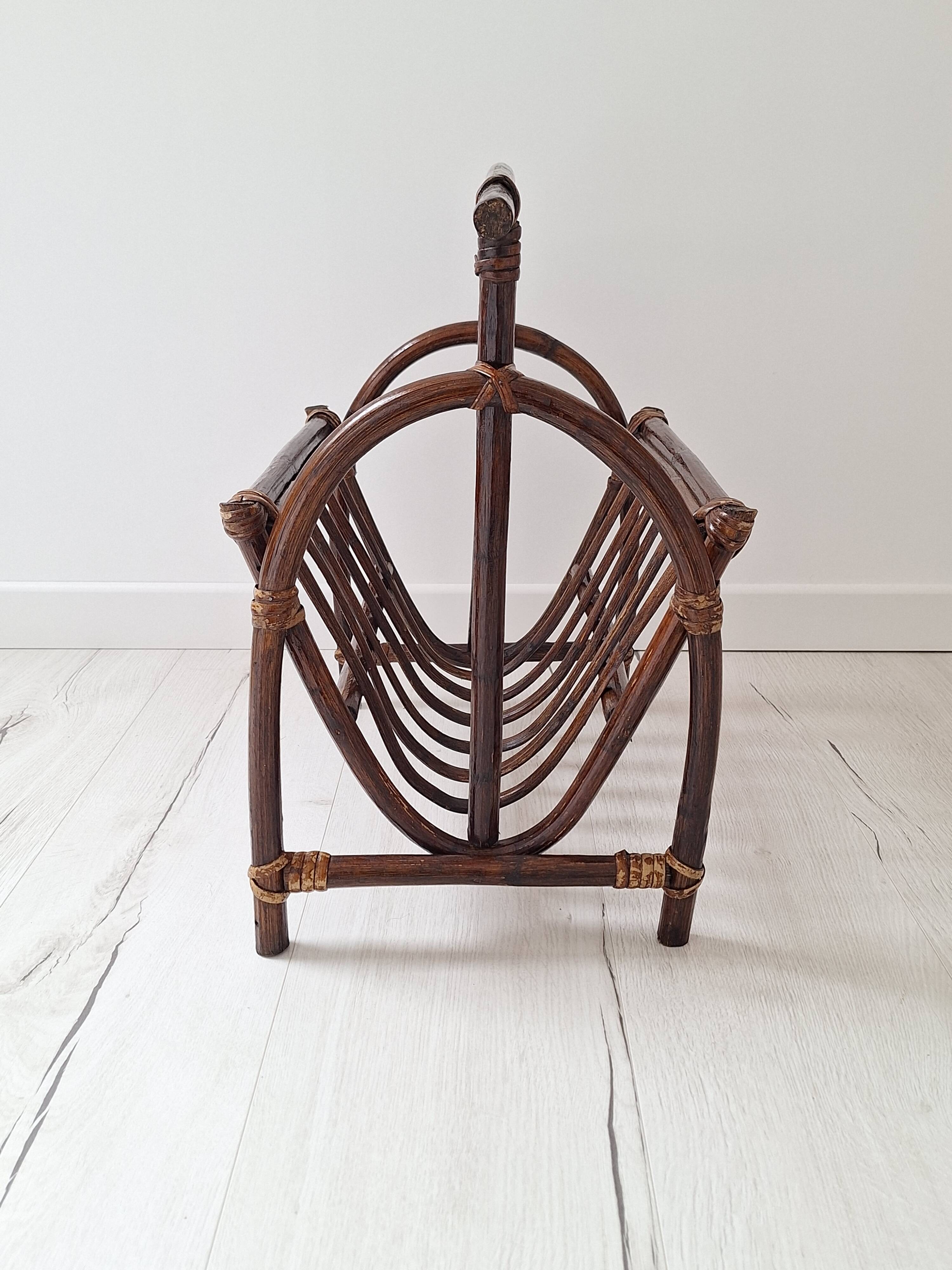 1970s rattan magazine rack