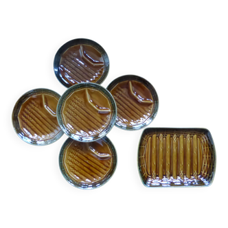 5 asparagus plates, 1 Sarreguemines dish L1 / 200106