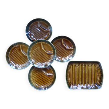 5 asparagus plates, 1 Sarreguemines dish L1 / 200106