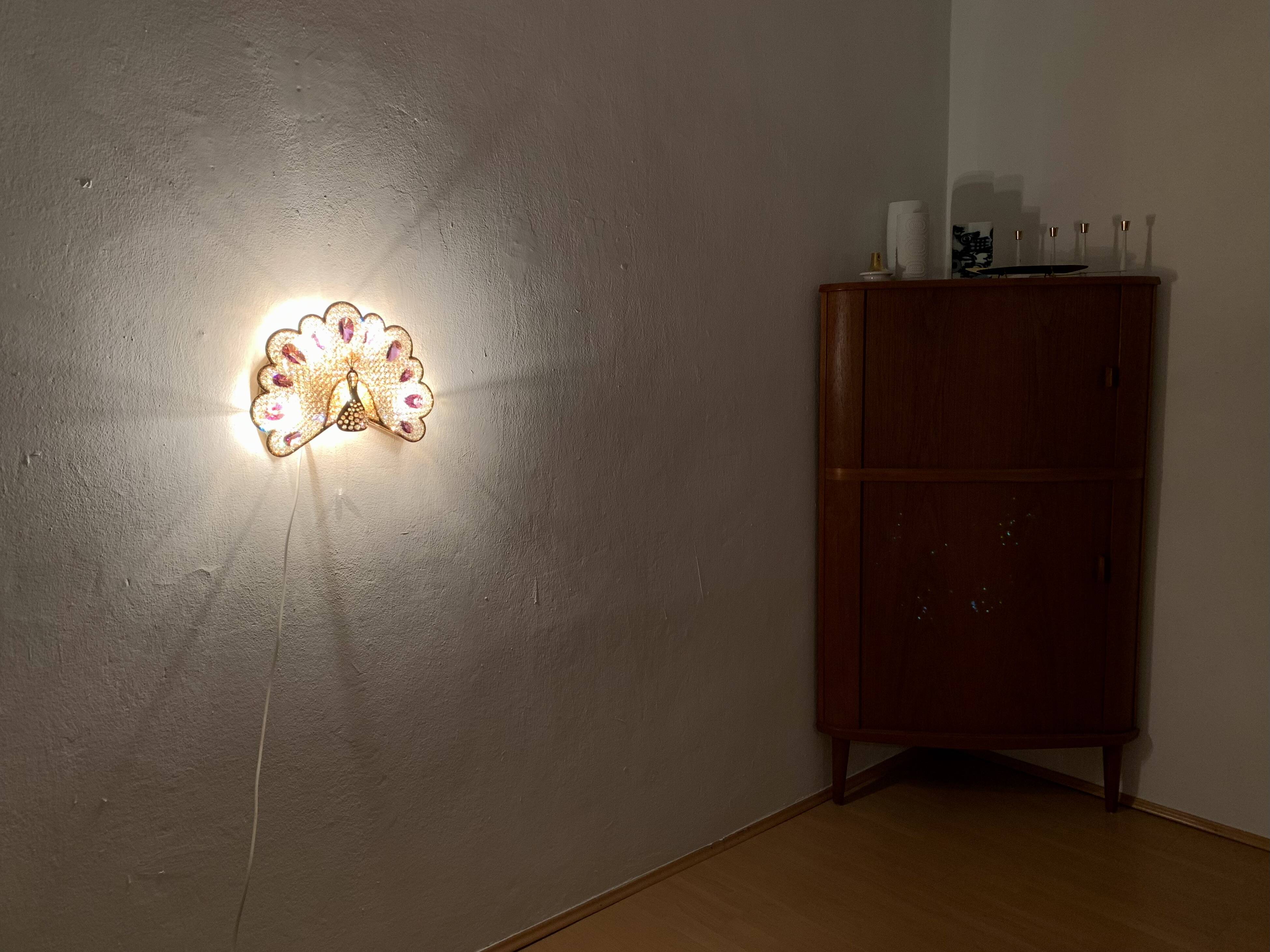 Ensemble de 2 appliques murales en verre cristal en forme de paon de Palwa