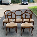 4 or 5 Louis Philippe chairs in solid wood and beige suede, upholstered