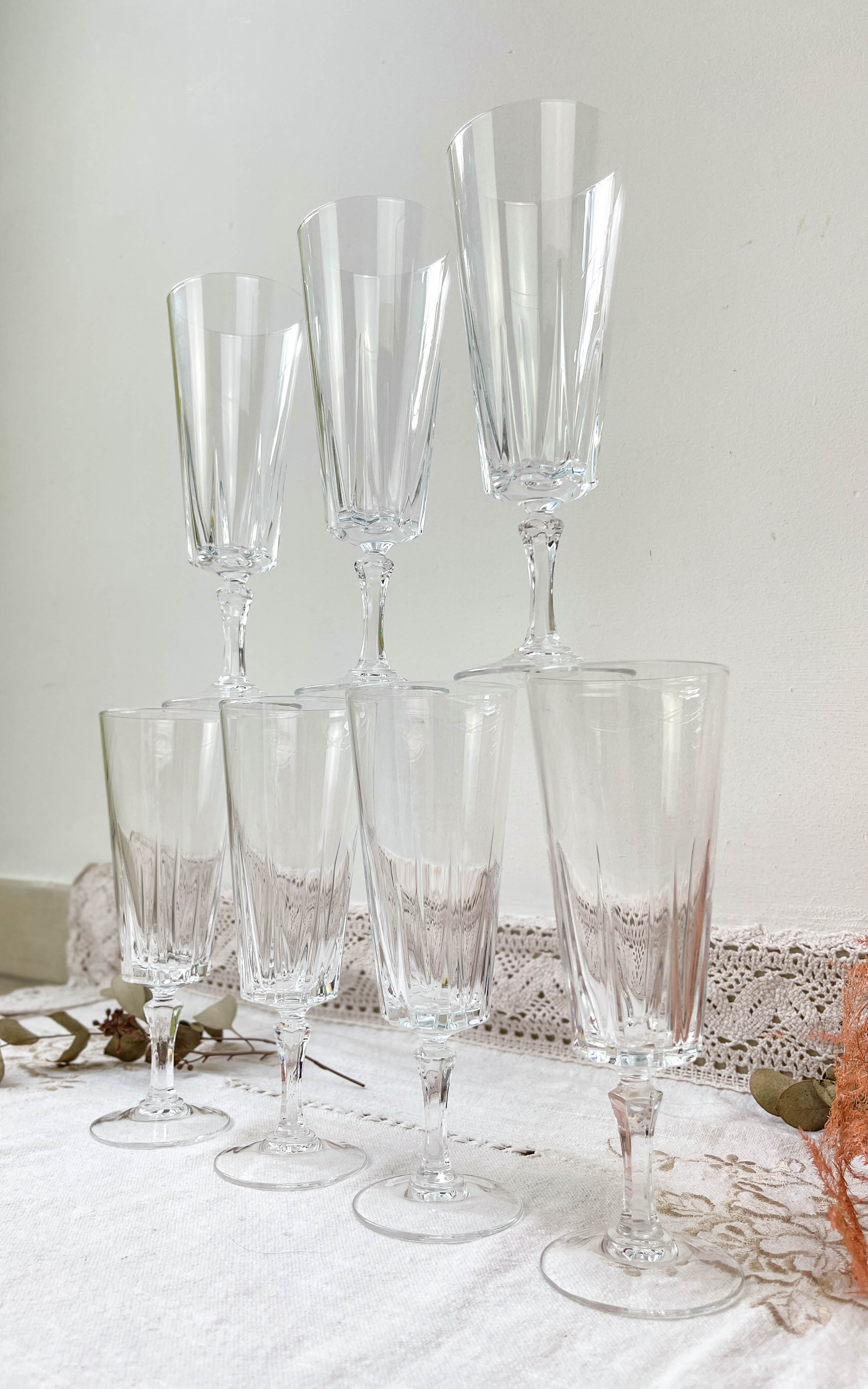 7 Champagne flutes Cristal D'Arques model "VERSAILLES"