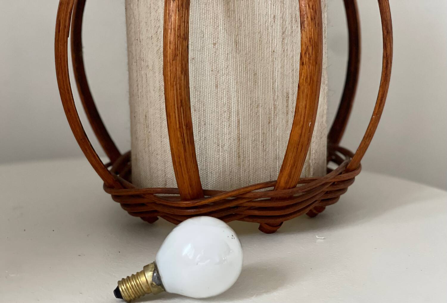 Turned wood lamp.