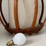 Turned wood lamp.