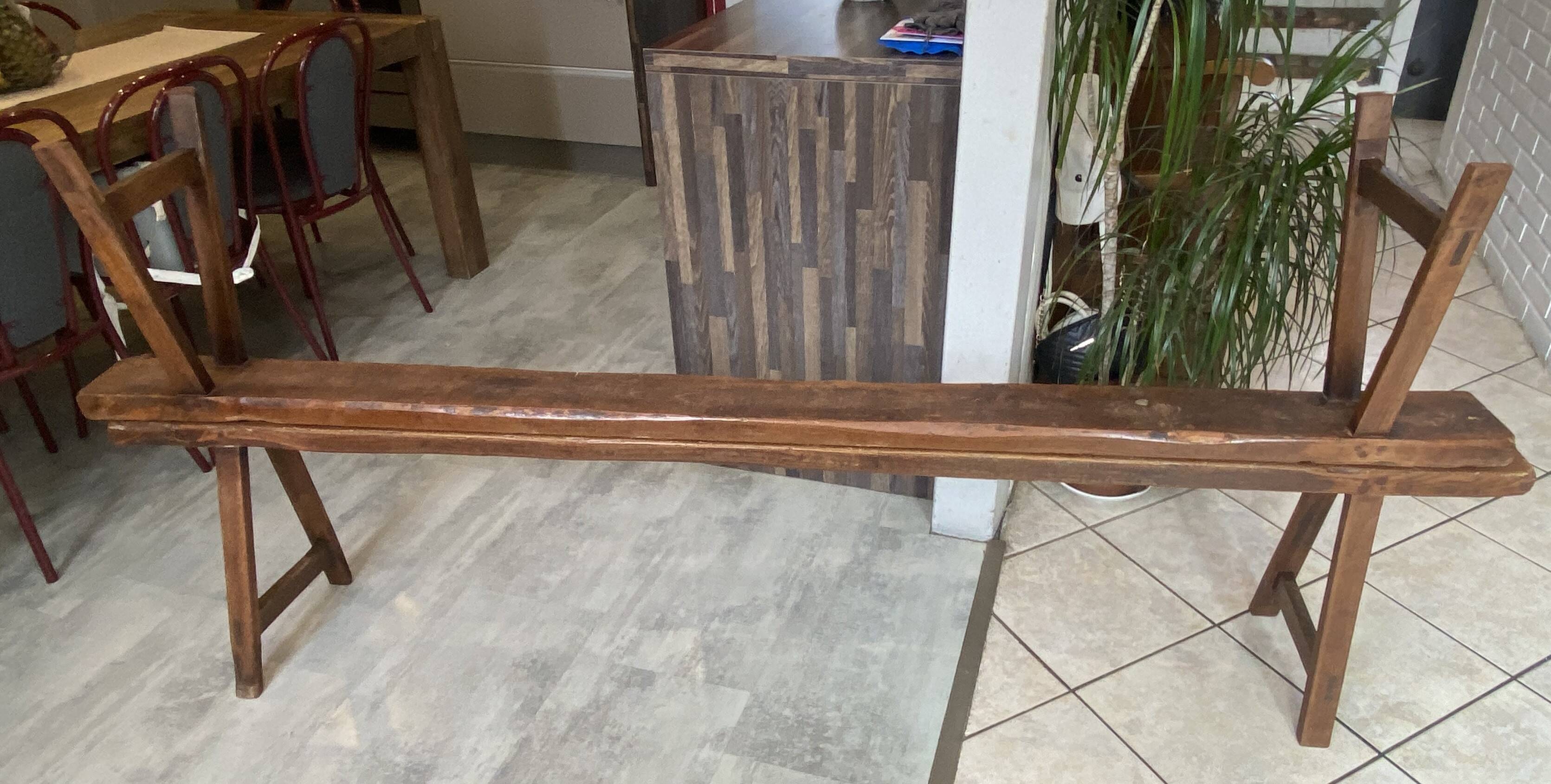 Pair of solid oak farmhouse benches 214cm for rustic table 1950