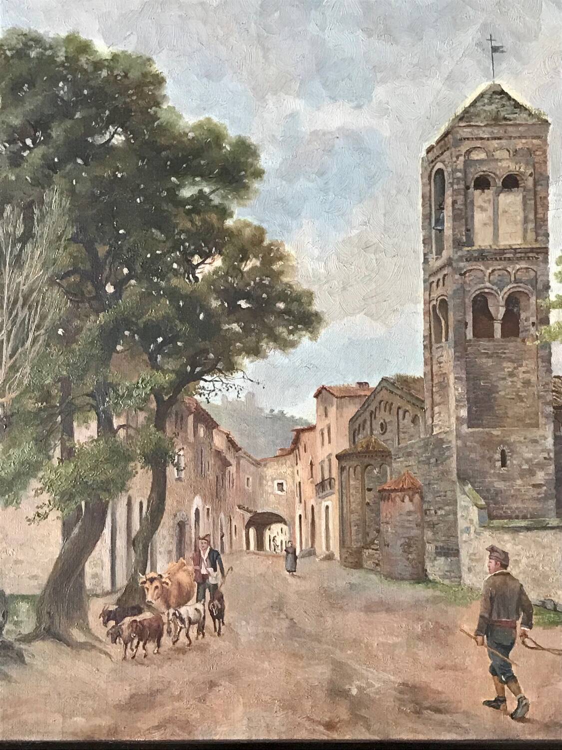Old painting of a lively village