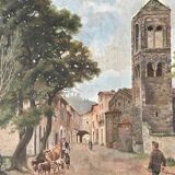 Tableau ancien village animé