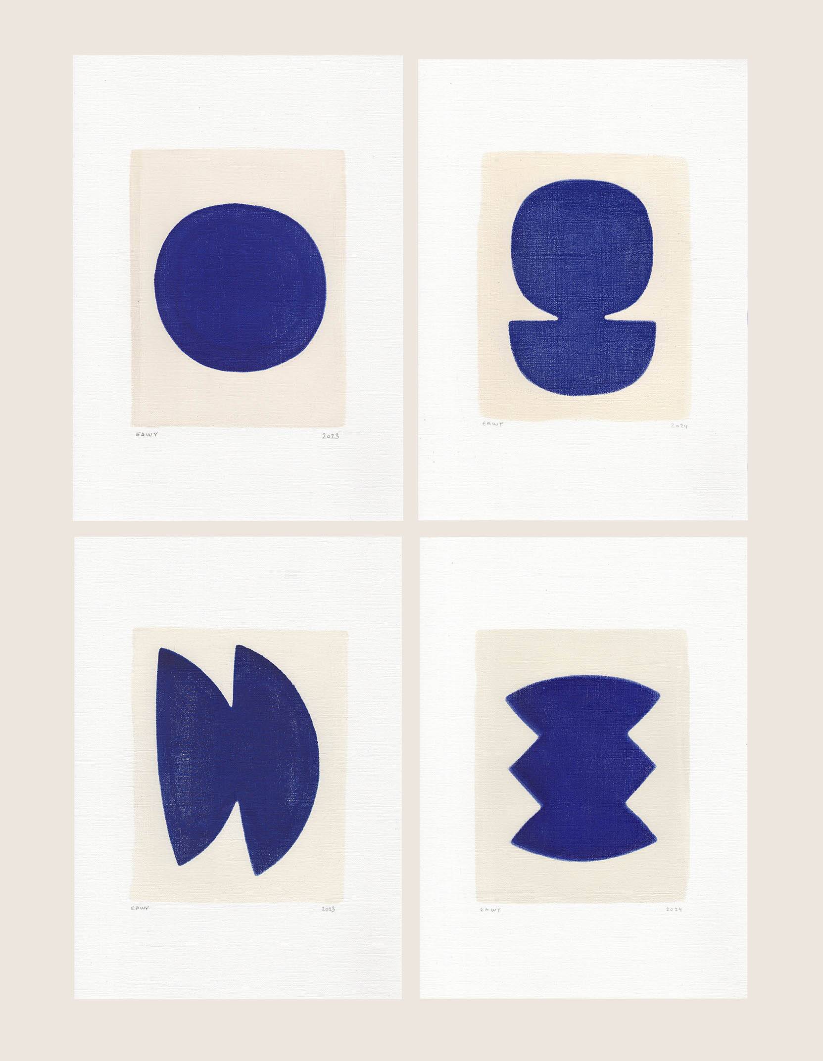 Ensemble de 4 peintures sur papier - tableaux abstraits -  signée eawy
