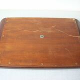 Old wooden serving tray with marquetry and real butterflies from Brazil