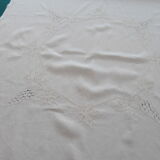 Hand-embroidered linen teacloth or overnappe