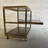 Gold metal and smoked glass serving trolley from the 70s