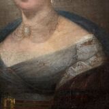 Huile sur toile, portrait de femme Empire, début XIXe, cadre à palmettes