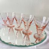 6 small Art Deco pink glasses 6 cl