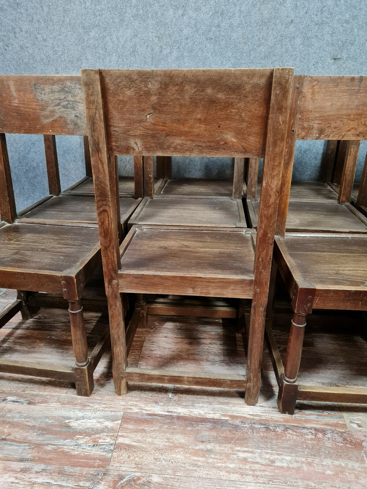 Series of 12 Louis XIII oak chairs circa 1850