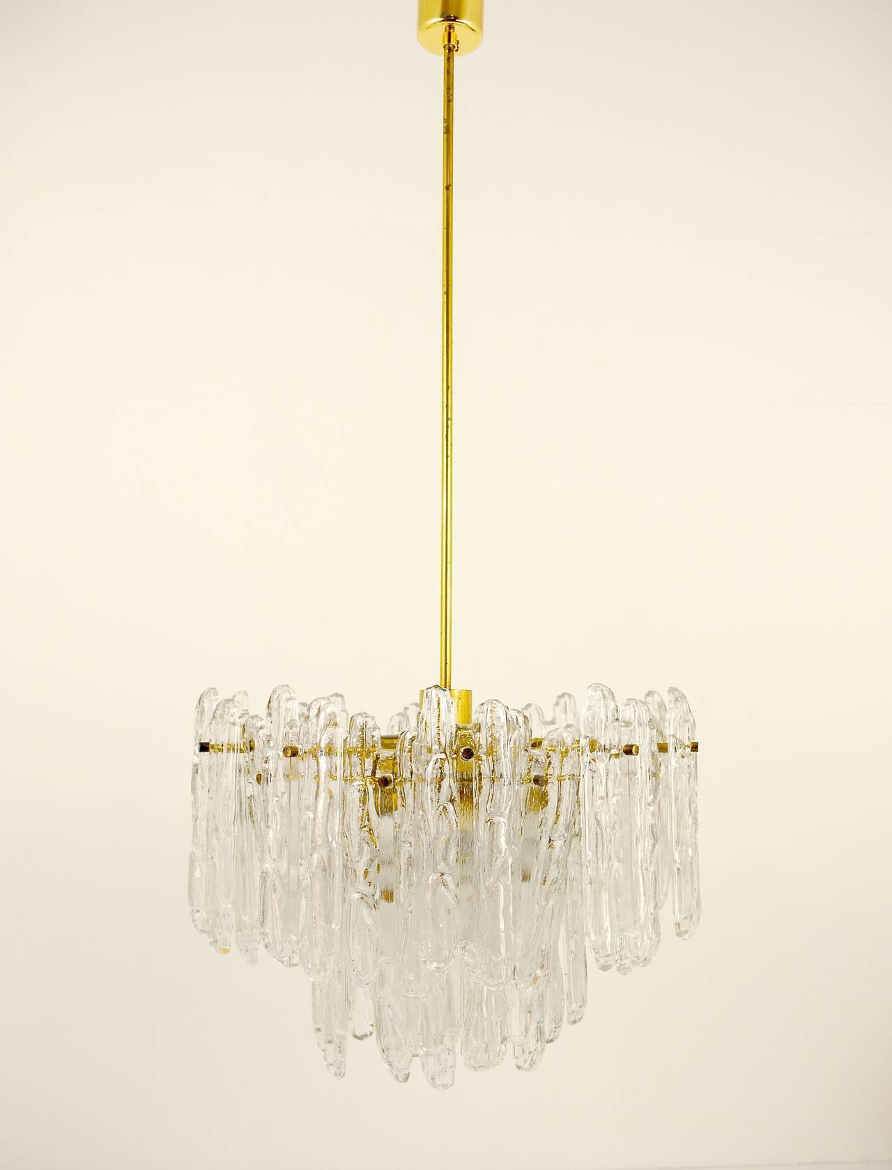 Frosted glass and brass chandelier by Kinkeldey, Germany, 1960s.
