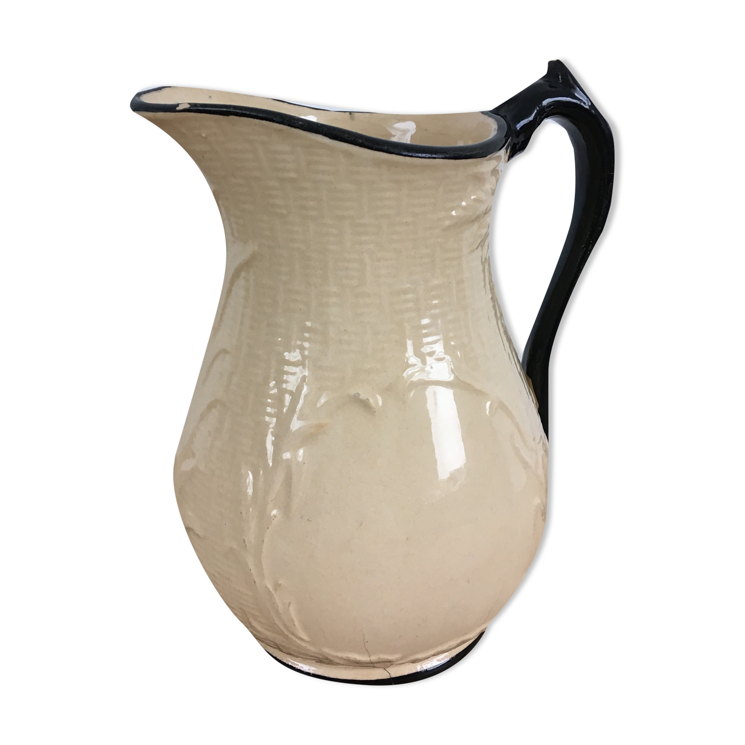 Old pitcher beige and black Lunéville