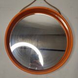 Vintage round mirror 70s / orange plastic