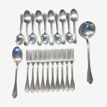 Service in Alfenide 84 of 10 forks, 10 spoons 1 ladle and a large spoon