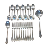 Service in Alfenide 84 of 10 forks, 10 spoons 1 ladle and a large spoon