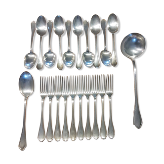 Service in Alfenide 84 of 10 forks, 10 spoons 1 ladle and a large spoon