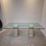 Italian Travertine Diningtable with Glass Top 1970s
