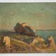 Oil on wood panel marine theme XlXth view of brittany