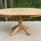 Extendable oval round table with central leg, renovated in raw solid wood, 105cm