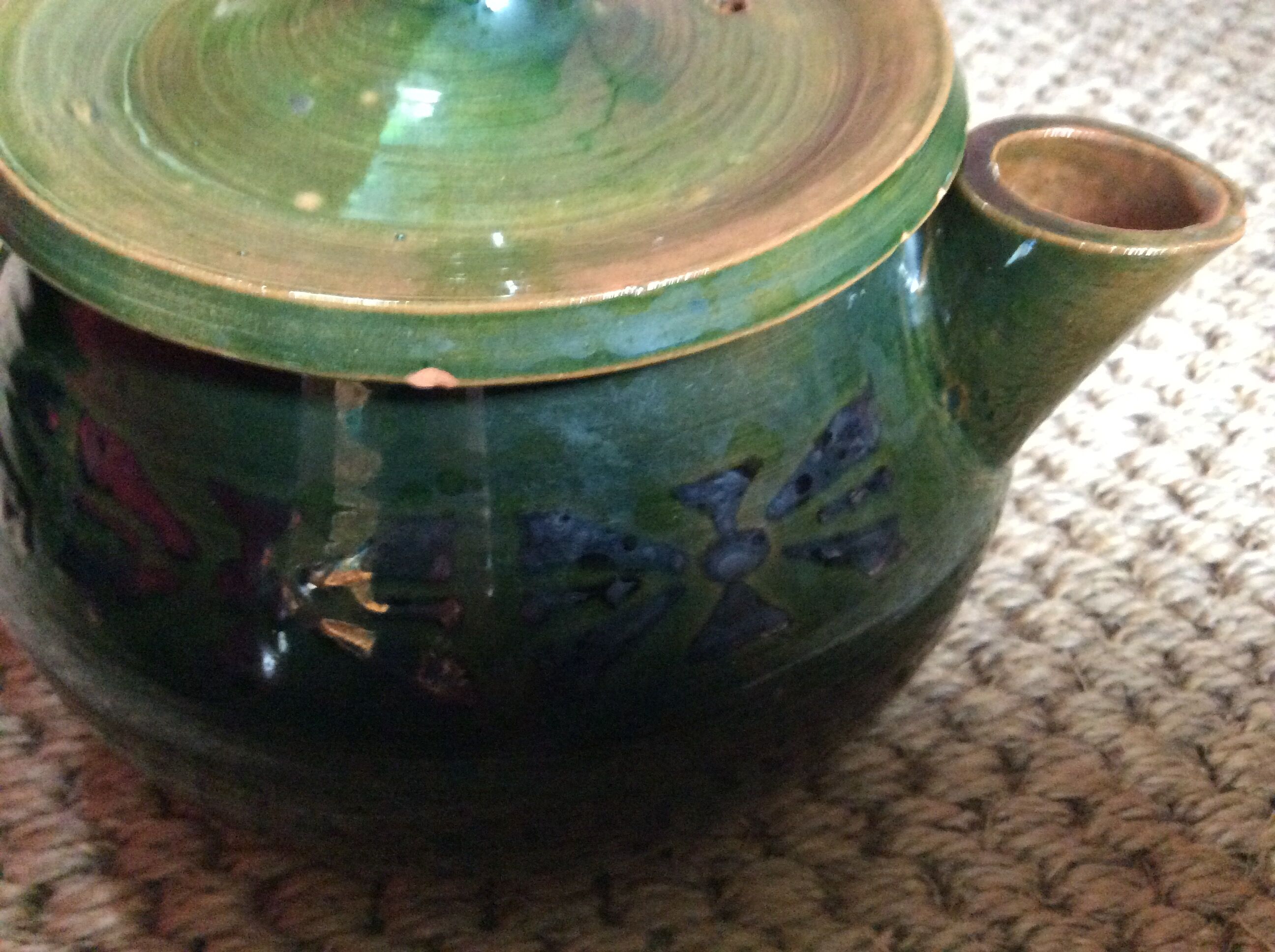 Glazed terracotta teapot