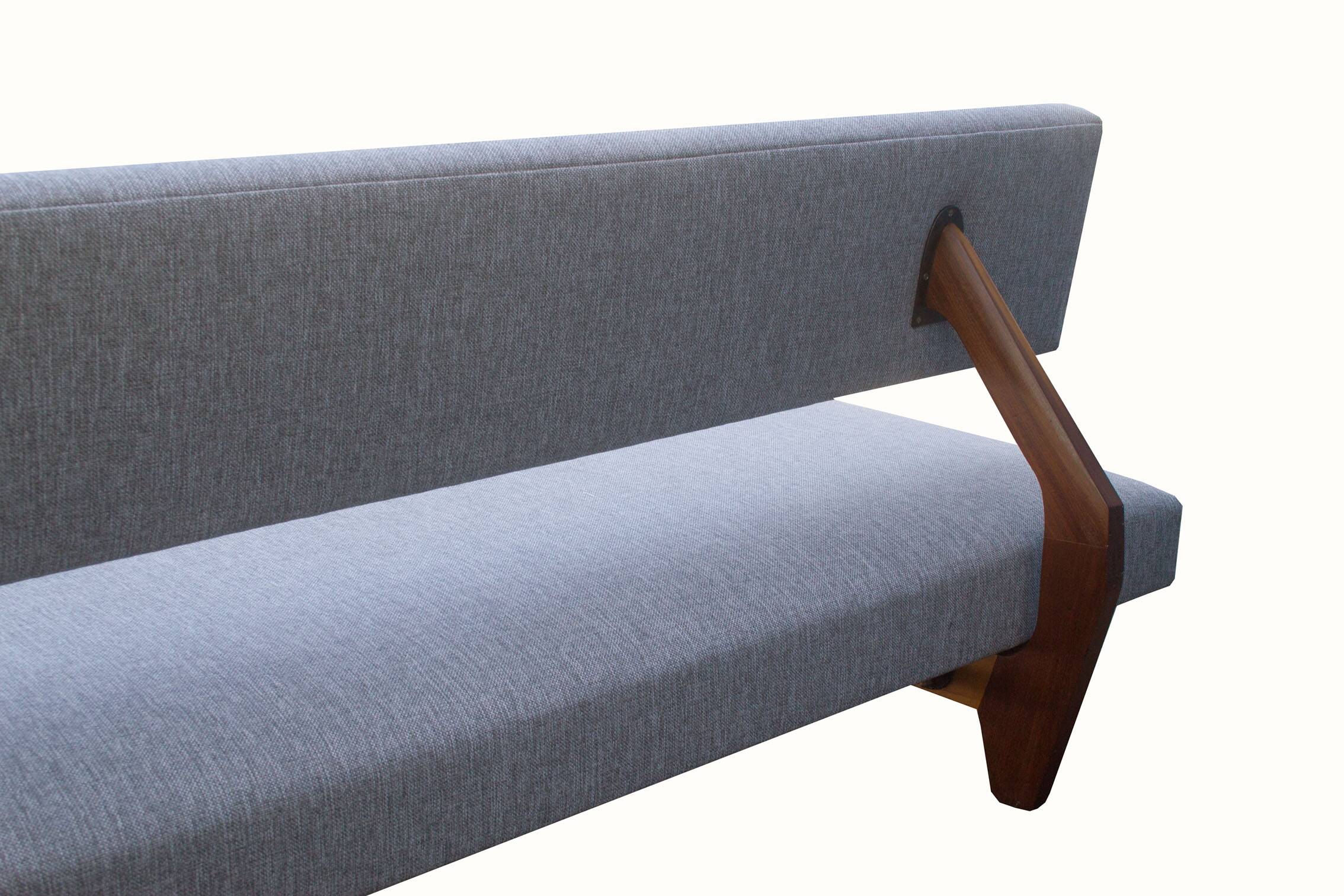 1950s daybed in grey, new polstery and fabric