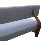 Lit de repos des années 1950 en gris, nouveau revêtement et tissu