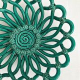 Vintage Vallauris green woven ceramic fruit bowl