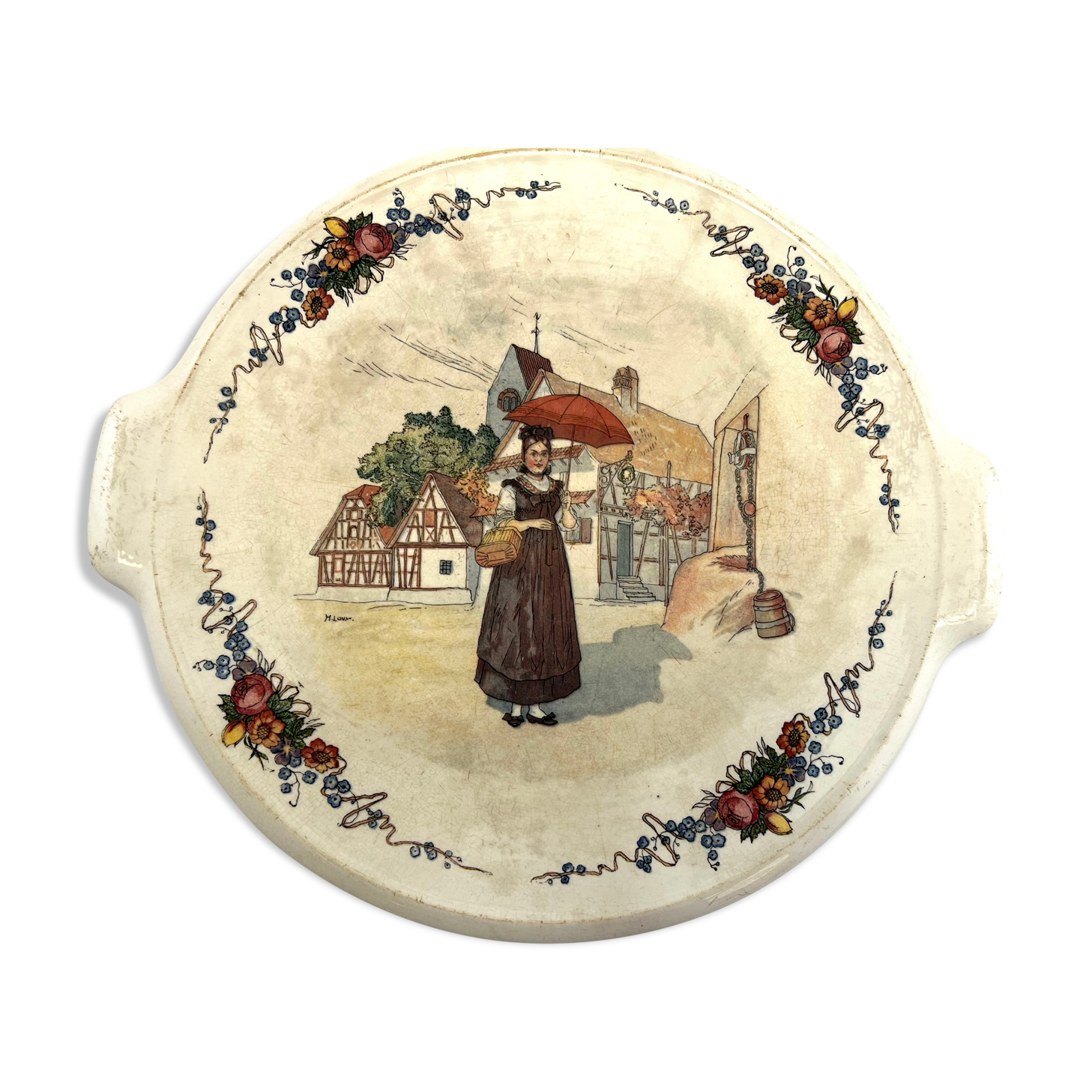 Round cake dish with handle Sarreguemines Obernai