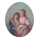 Portrait painting to young girls oil on canvas 19th