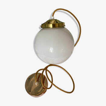 Vintage globe suspension opaline and gold