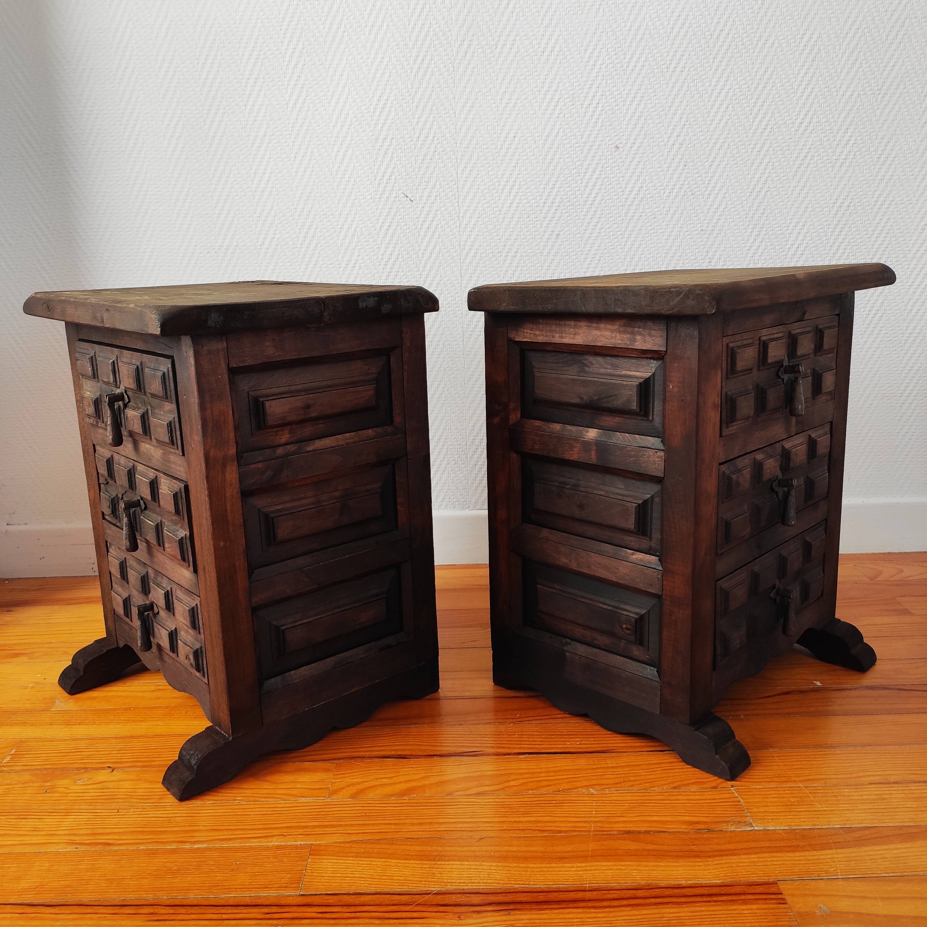 Brutalist pair of bedside tables, 1950.