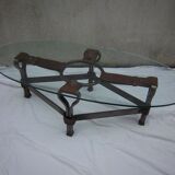Year 1970 in wrought iron, leather and glass table