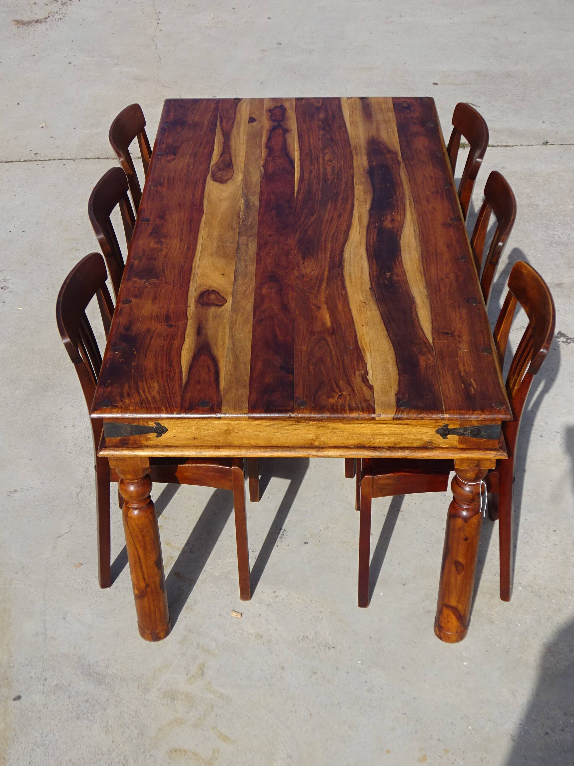 Solid wood and wrought iron table