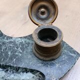 Ancien encrier, base marbre et encriers (x2)  en bronze ciselé, 19ème