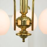 Lustre Mid-Century en Laiton et Opaline, Italie