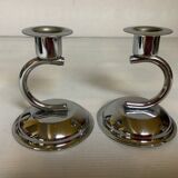 Pair of small silver metal candlesticks