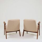 Vintage pair armchair, oak wood, wool upholstery, fully refurbished