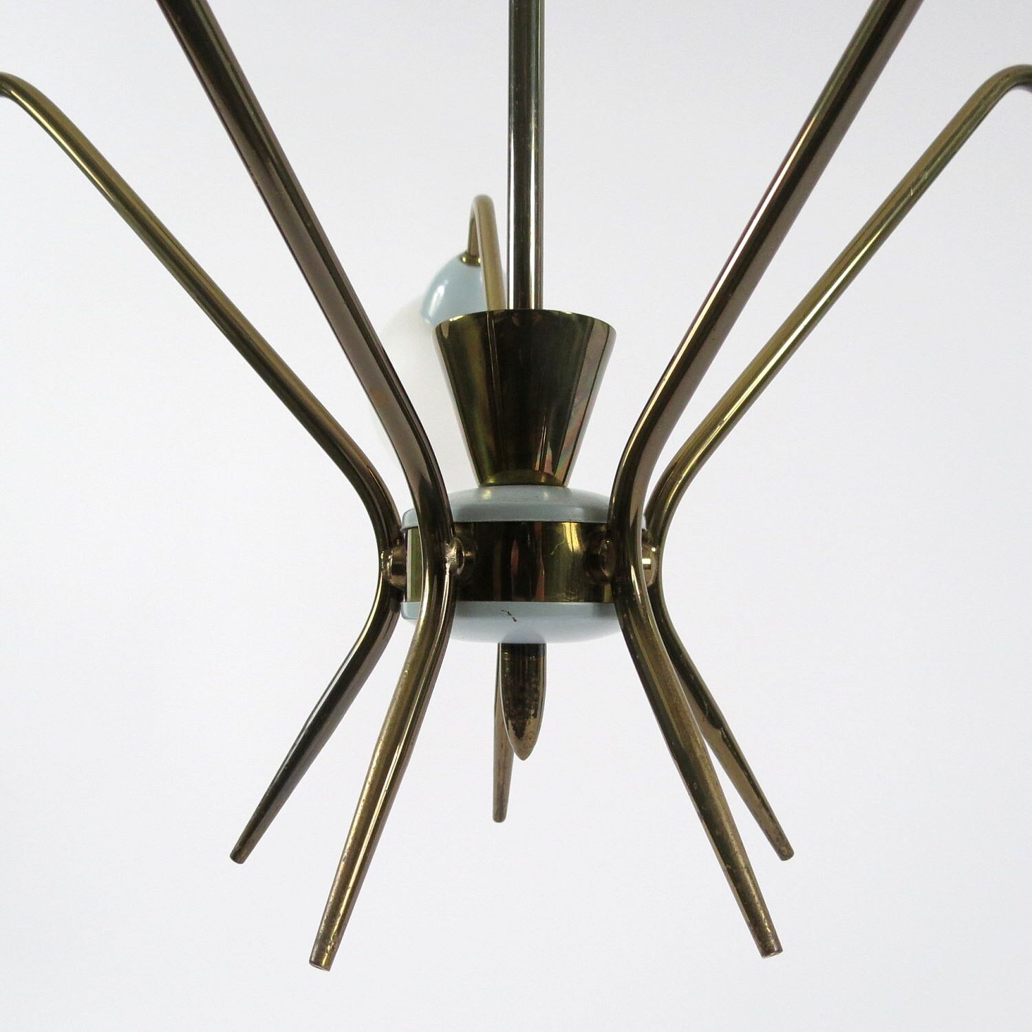 Italian brass and opaline chandelier, 1950s