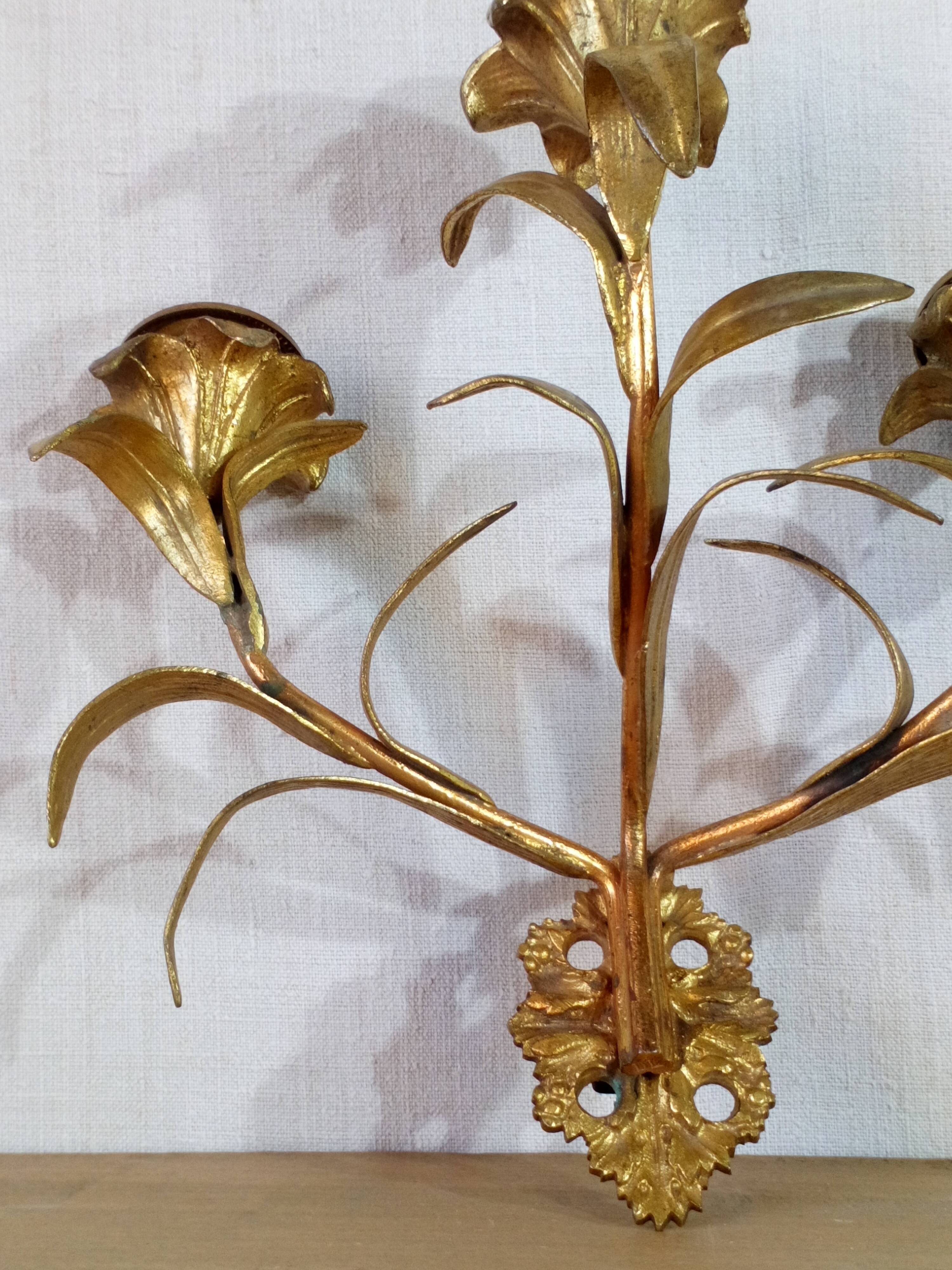 Candlestick wall light late 19th gilded bronze