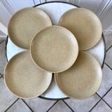 lot of 5 flat stoneware plates Made in France 70s