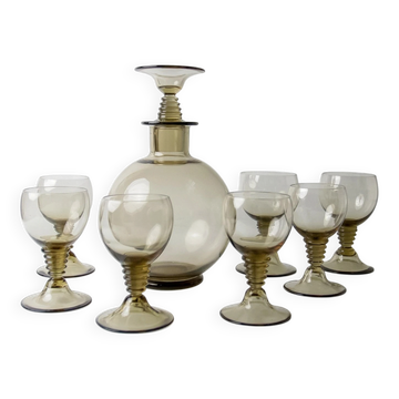 Art deco Traditie decanter with 7 glasses by W.J. Rozendaal – Kristalunie