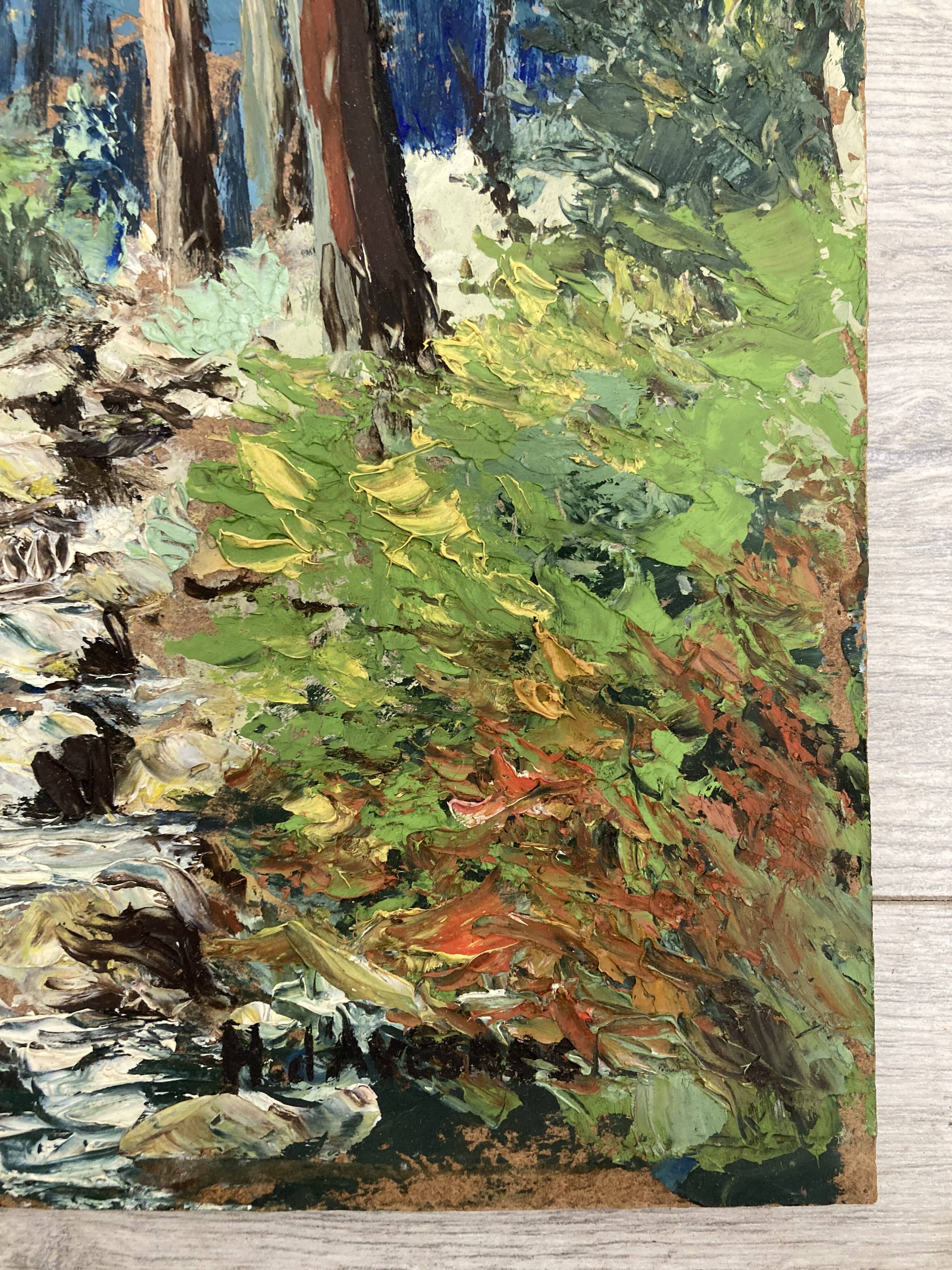 Huile sur panneau forêt vintage