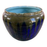 Cache-pot en céramique signé Orchies – France, émaillé bleu et vert