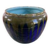 Cache-pot en céramique signé Orchies – France, émaillé bleu et vert